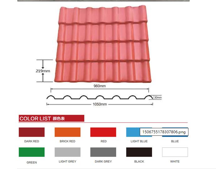 Hoja de techo de PVC anticorrosiva popular de la India, estilo español, teja de resina sintética ASA, para casa residencial